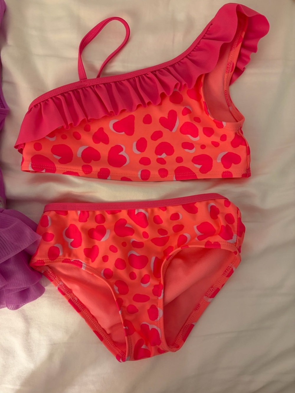 Cat & Jack 5t Bundle Purple Shell Ruffle One-Piece & Pink Heart Ruffle Bikini - Picture 3 of 3